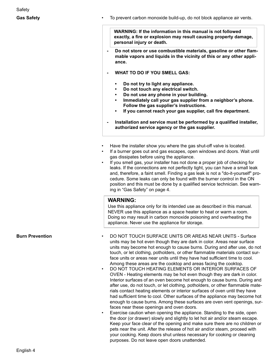 Gas safety, Burn prevention | Siemens HD2528U  EN User Manual | Page 6 / 52