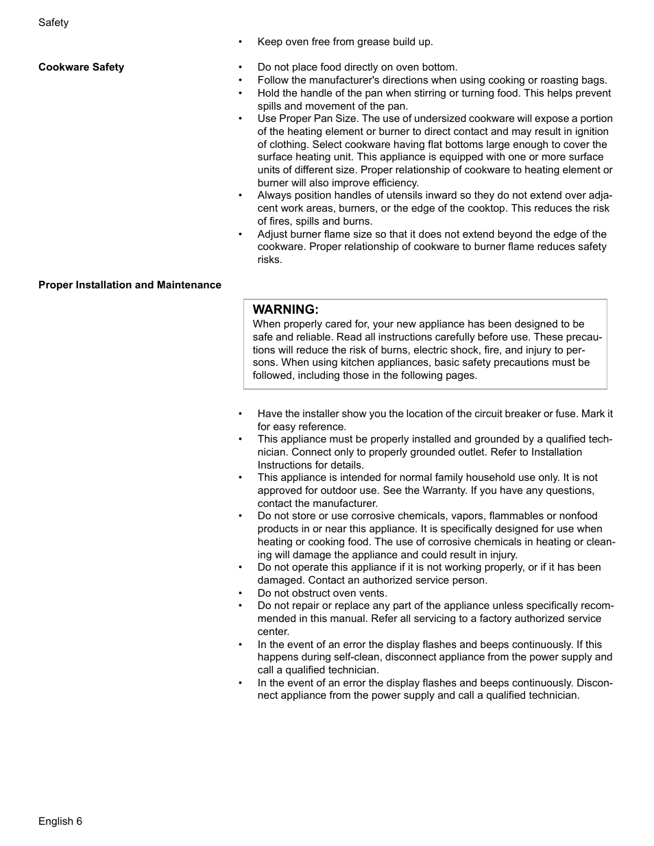 Cookware safety, Proper installation and maintenance | Siemens HD2528U  EN User Manual | Page 8 / 52