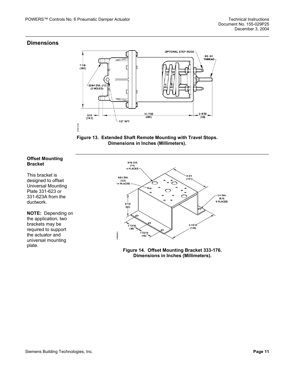 See figure 13 through figure 16, Offset mounting bracket (figure 14) | Siemens 331-2856 User Manual | Page 11 / 12