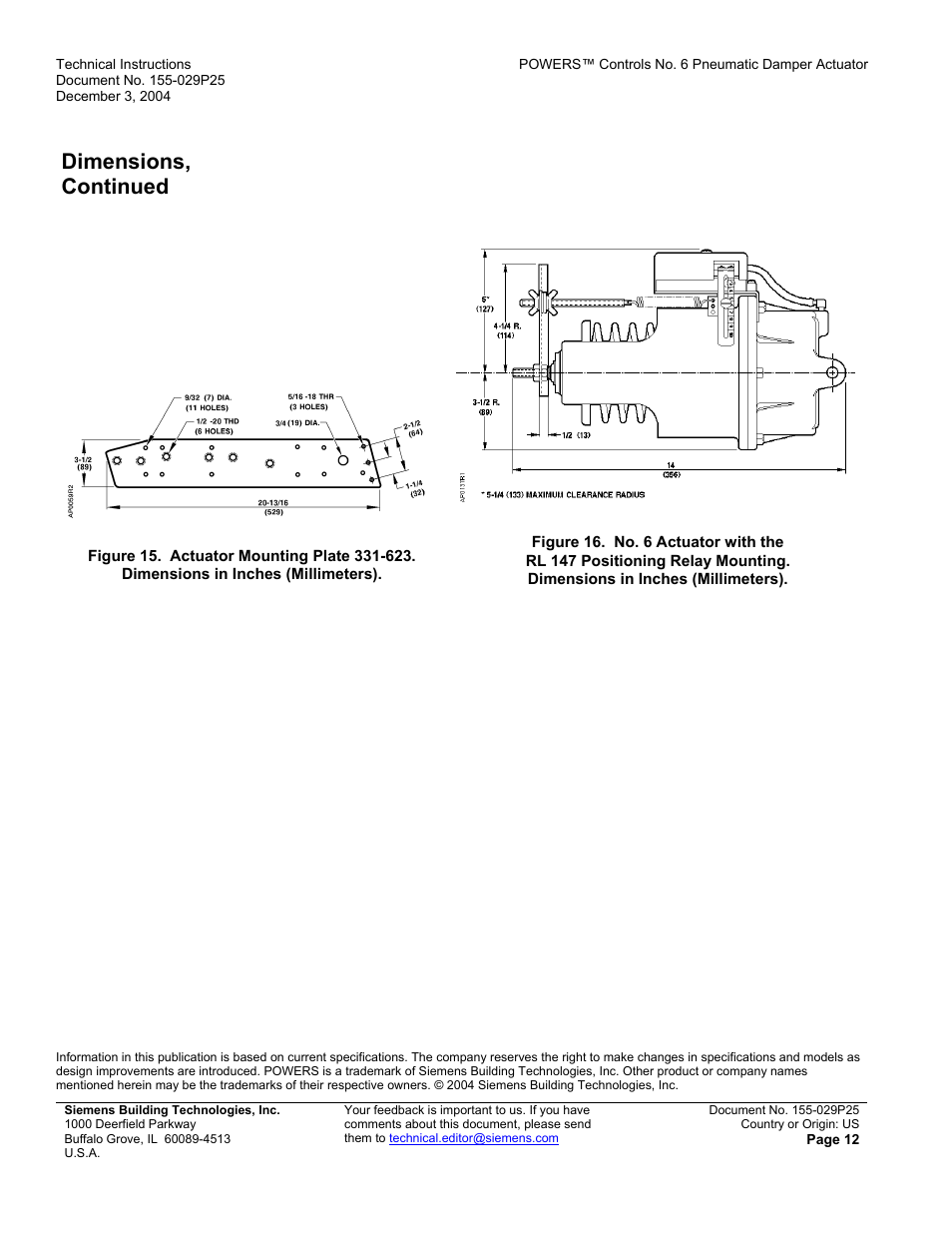 Figure 16), Dimensions, continued | Siemens 331-2856 User Manual | Page 12 / 12