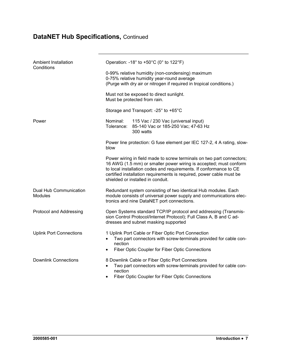 Datanet hub specifications | Siemens DataNET Hub (DNH) User Manual | Page 15 / 97