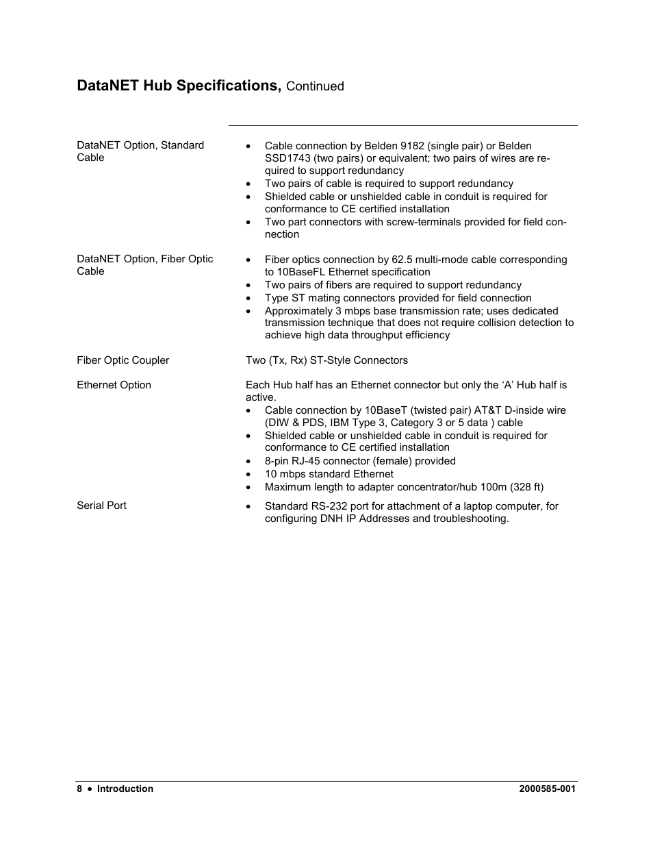 Datanet hub specifications | Siemens DataNET Hub (DNH) User Manual | Page 16 / 97