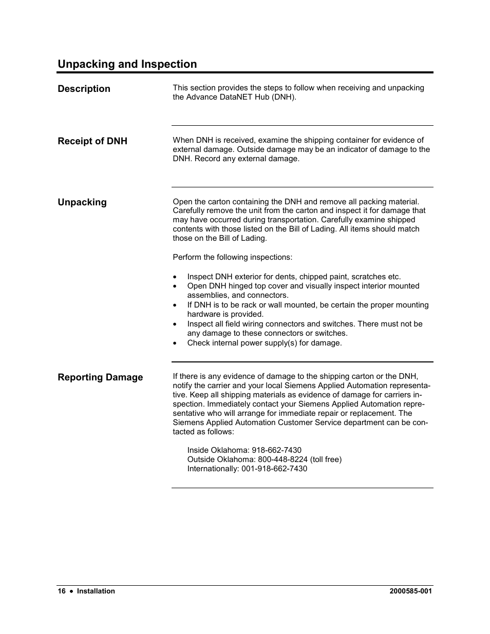 Unpacking and inspection | Siemens DataNET Hub (DNH) User Manual | Page 24 / 97