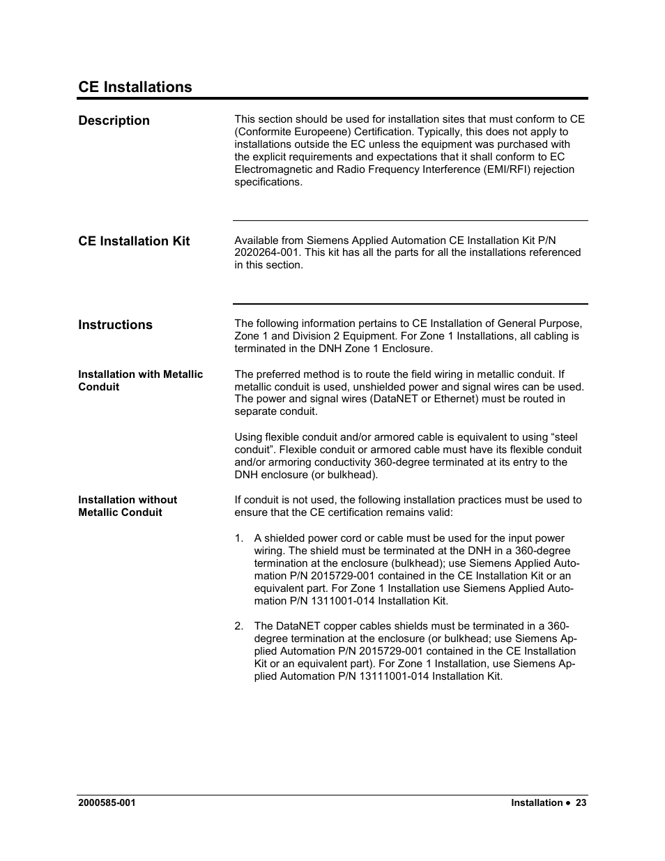 Ce installations | Siemens DataNET Hub (DNH) User Manual | Page 31 / 97