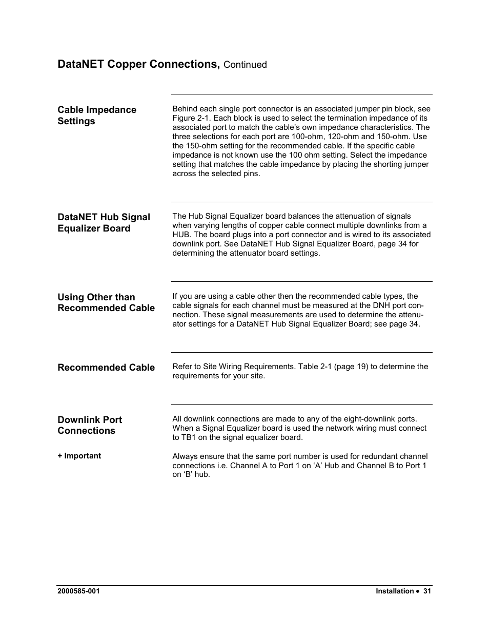Datanet copper connections | Siemens DataNET Hub (DNH) User Manual | Page 39 / 97