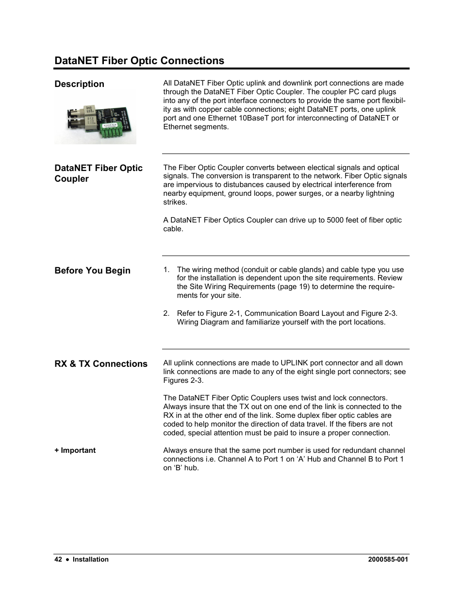 Datanet fiber optic connections | Siemens DataNET Hub (DNH) User Manual | Page 50 / 97