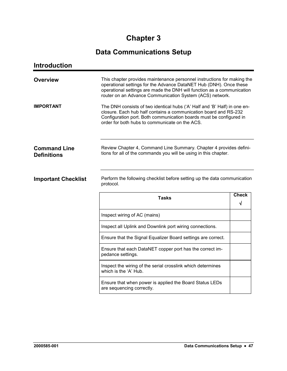 Data communications setup, Introduction, Chapter 3 | Siemens DataNET Hub (DNH) User Manual | Page 55 / 97