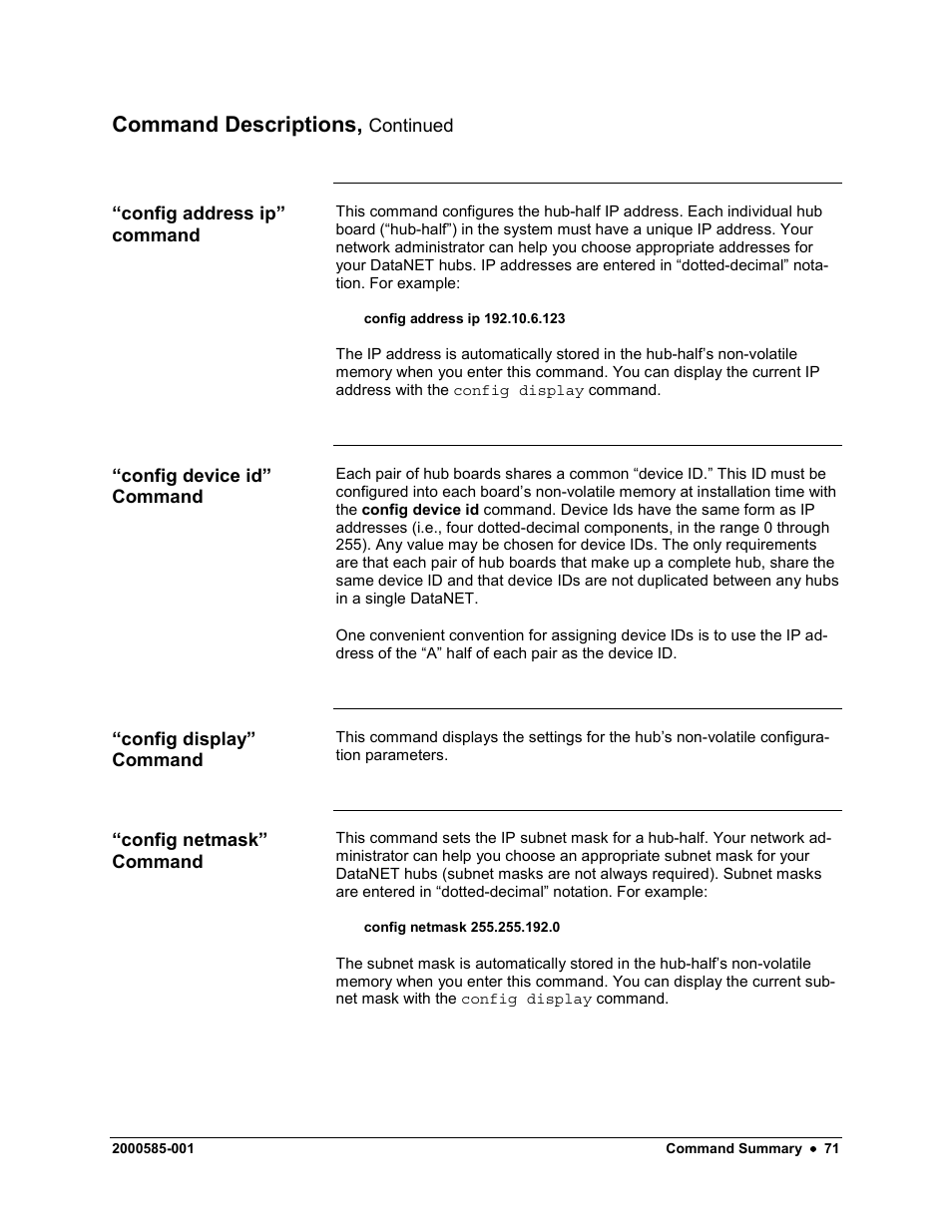 Command descriptions | Siemens DataNET Hub (DNH) User Manual | Page 79 / 97