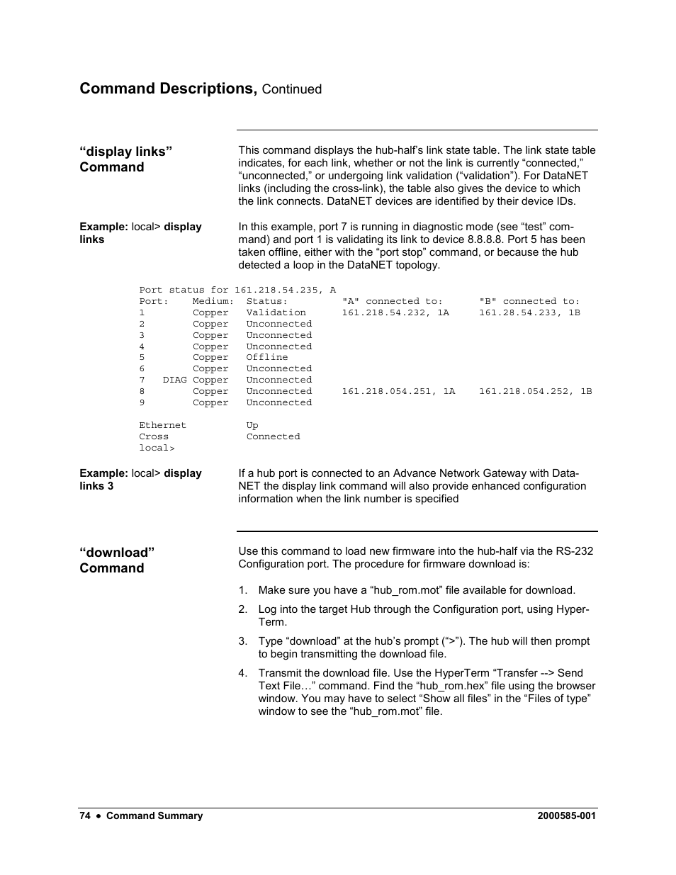 Command descriptions | Siemens DataNET Hub (DNH) User Manual | Page 82 / 97