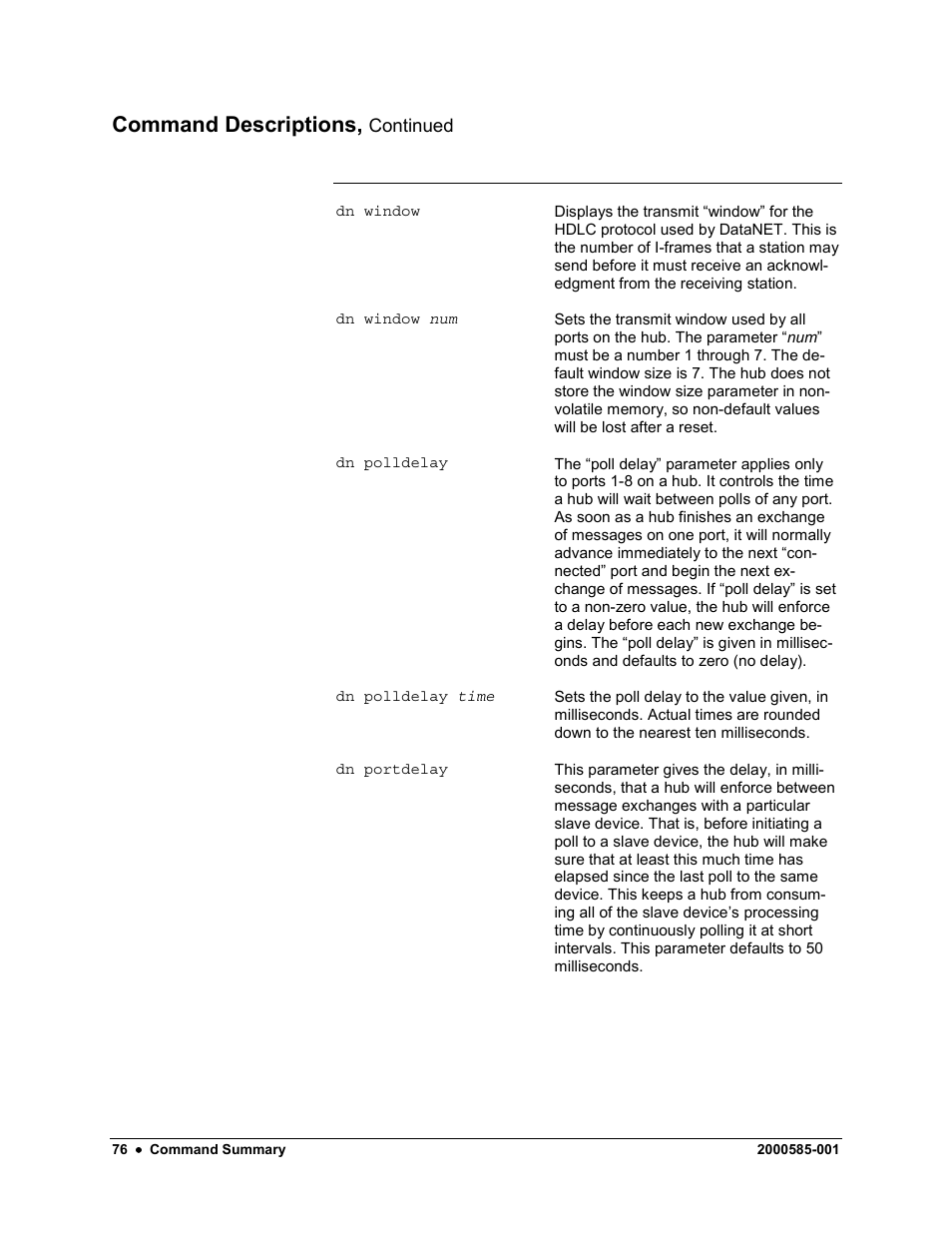 Command descriptions | Siemens DataNET Hub (DNH) User Manual | Page 84 / 97