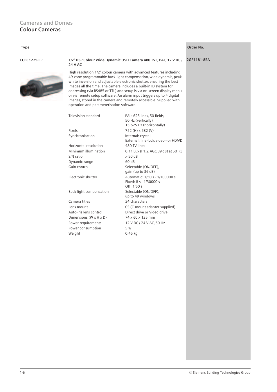 Cameras and domes colour cameras | Siemens TFT User Manual | Page 10 / 218