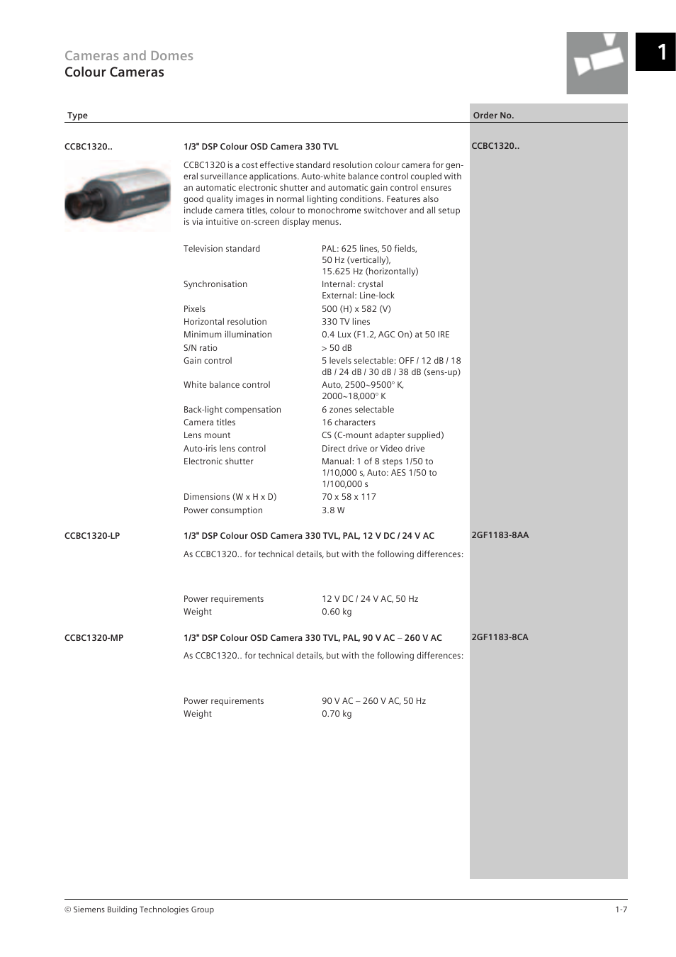 Cameras and domes colour cameras | Siemens TFT User Manual | Page 11 / 218