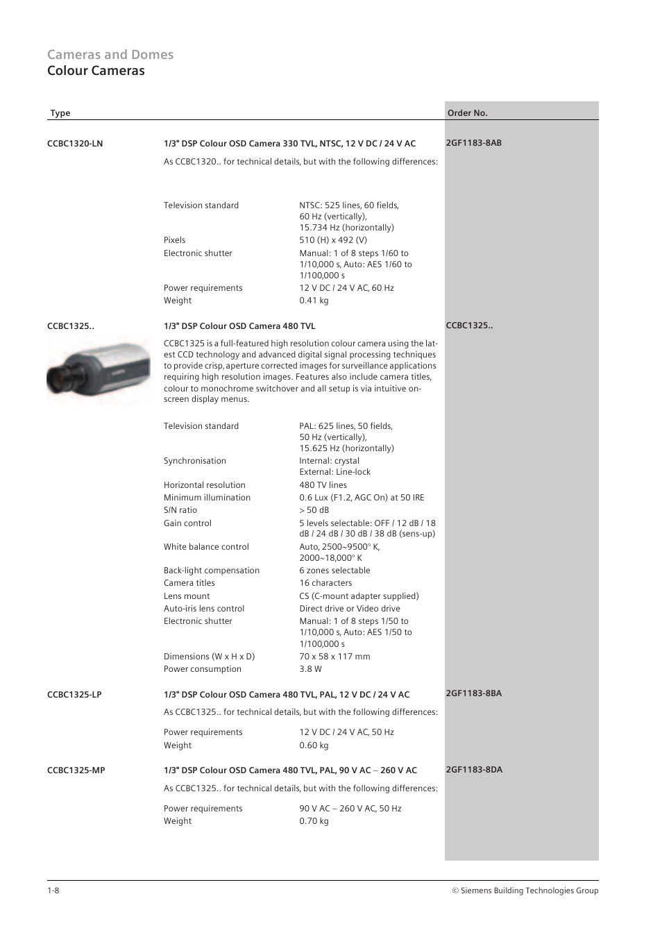 Cameras and domes colour cameras | Siemens TFT User Manual | Page 12 / 218