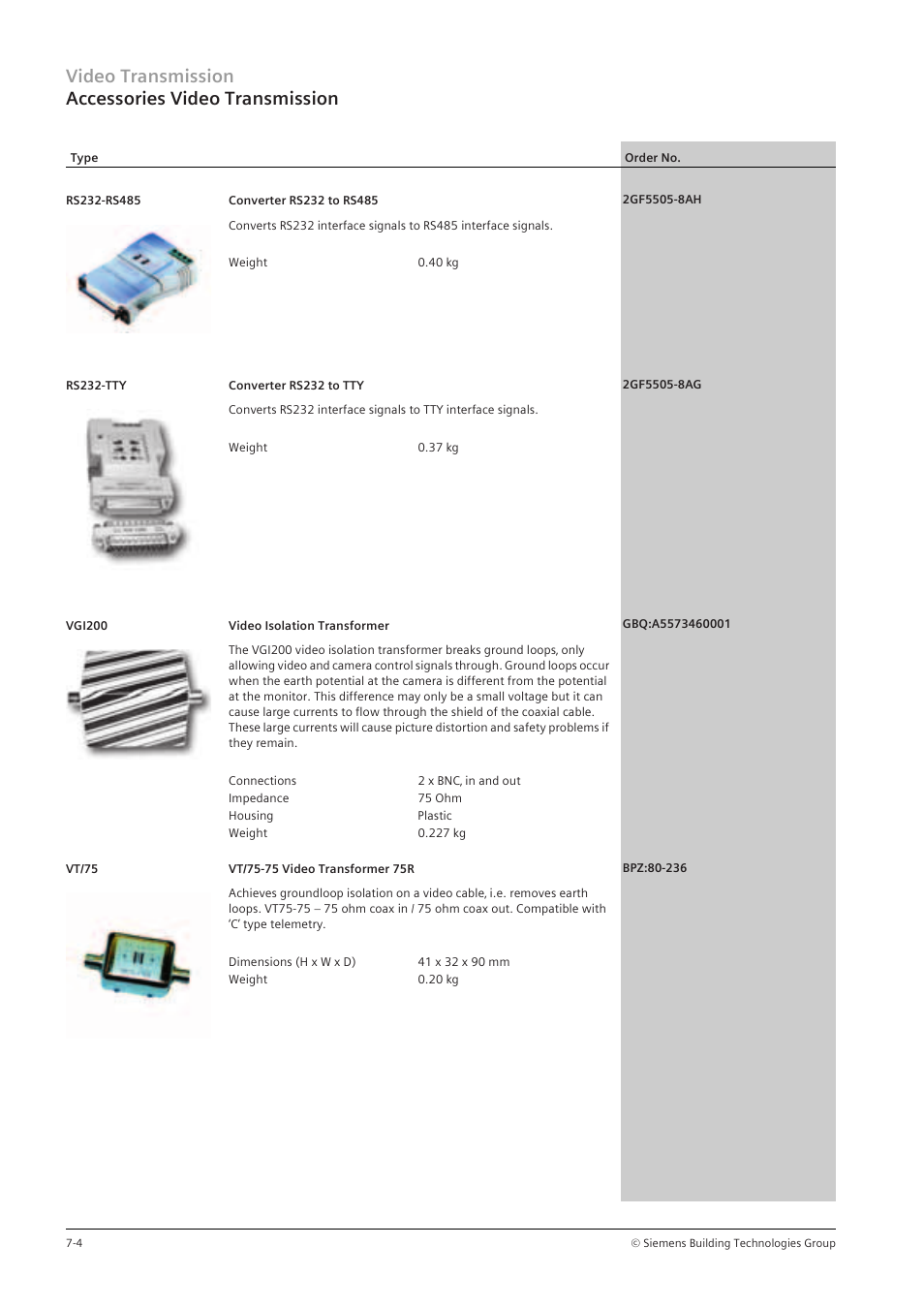 Video transmission accessories video transmission | Siemens TFT User Manual | Page 126 / 218