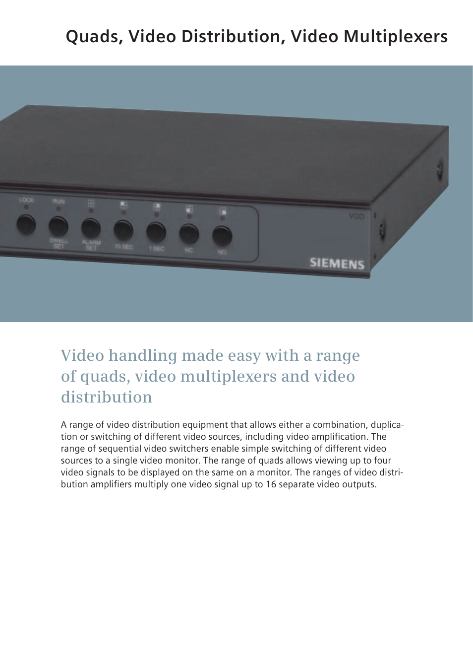 Quads, video distribution, video multiplexers | Siemens TFT User Manual | Page 129 / 218