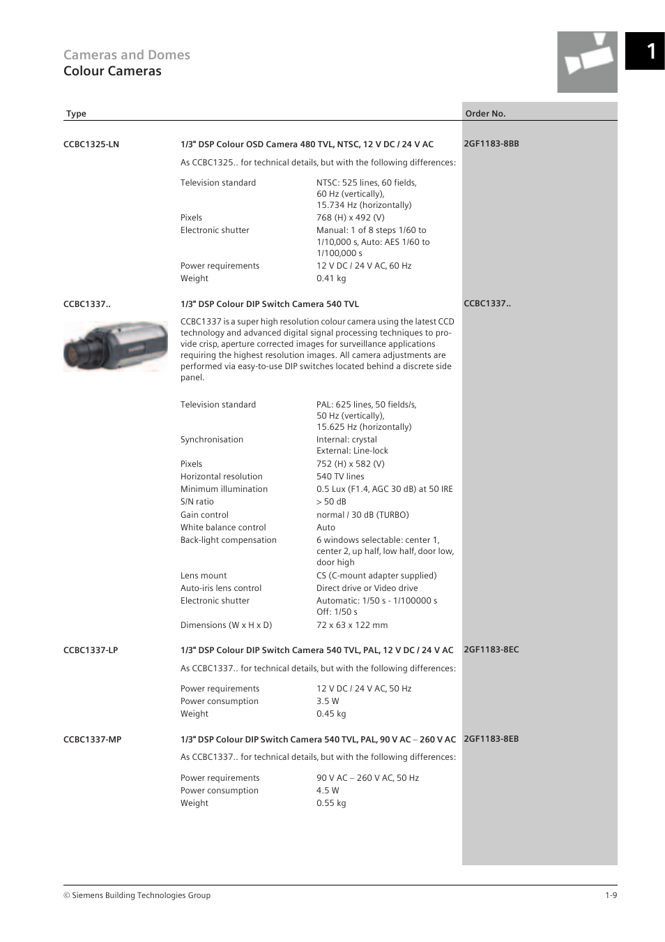 Cameras and domes colour cameras | Siemens TFT User Manual | Page 13 / 218