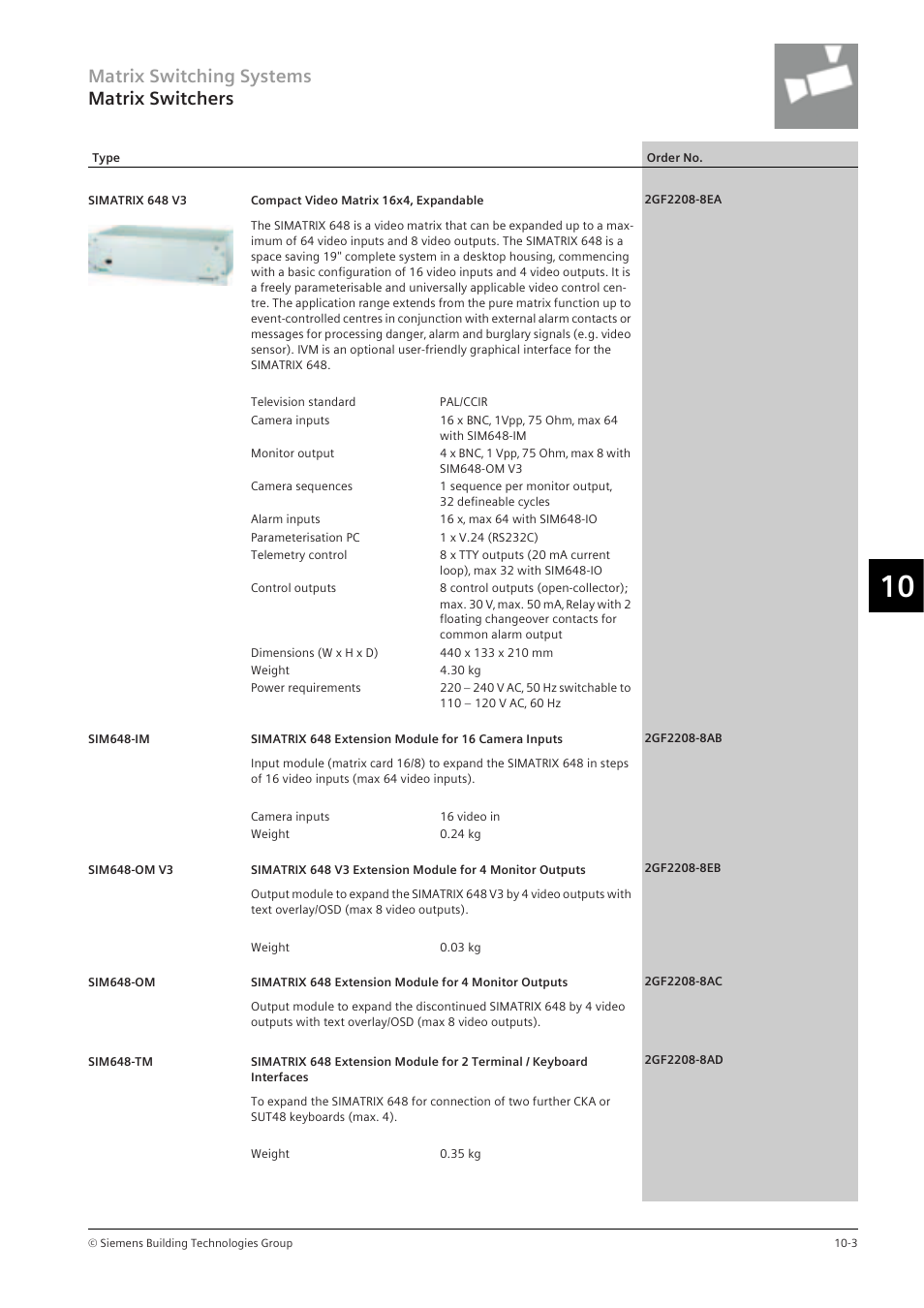 Matrix switching systems matrix switchers | Siemens TFT User Manual | Page 135 / 218