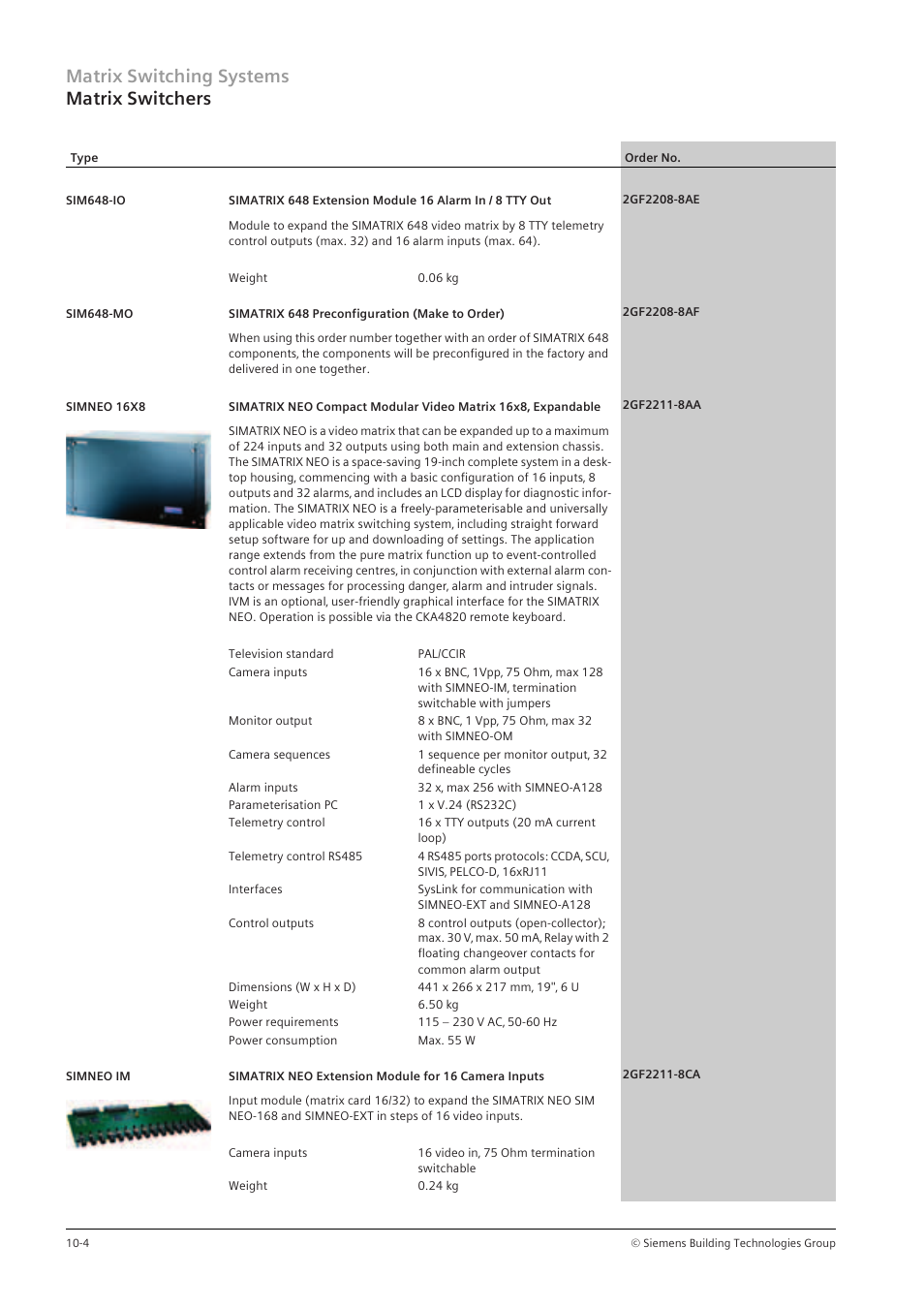 Matrix switching systems matrix switchers | Siemens TFT User Manual | Page 136 / 218