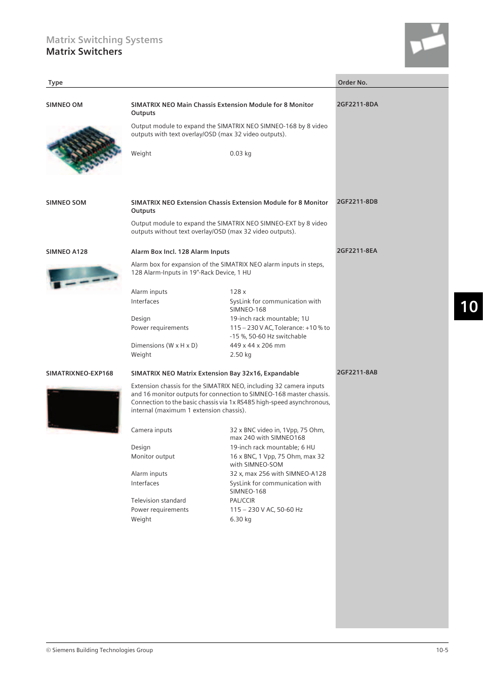 Matrix switching systems matrix switchers | Siemens TFT User Manual | Page 137 / 218