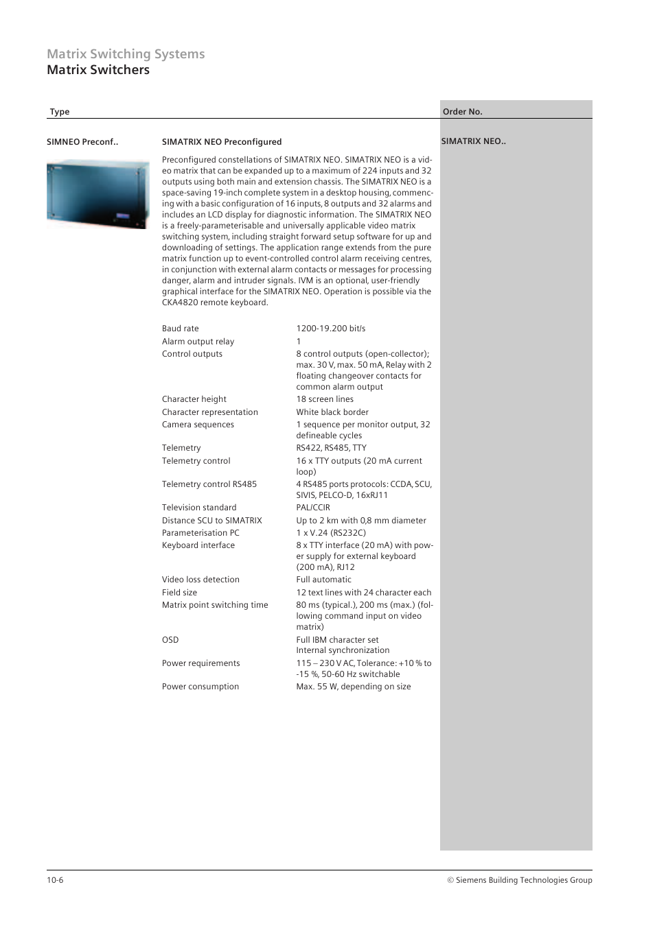 Matrix switching systems matrix switchers | Siemens TFT User Manual | Page 138 / 218