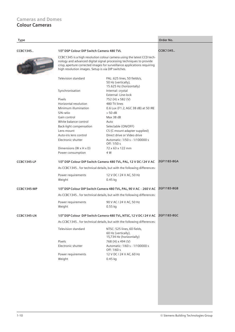 Cameras and domes colour cameras | Siemens TFT User Manual | Page 14 / 218