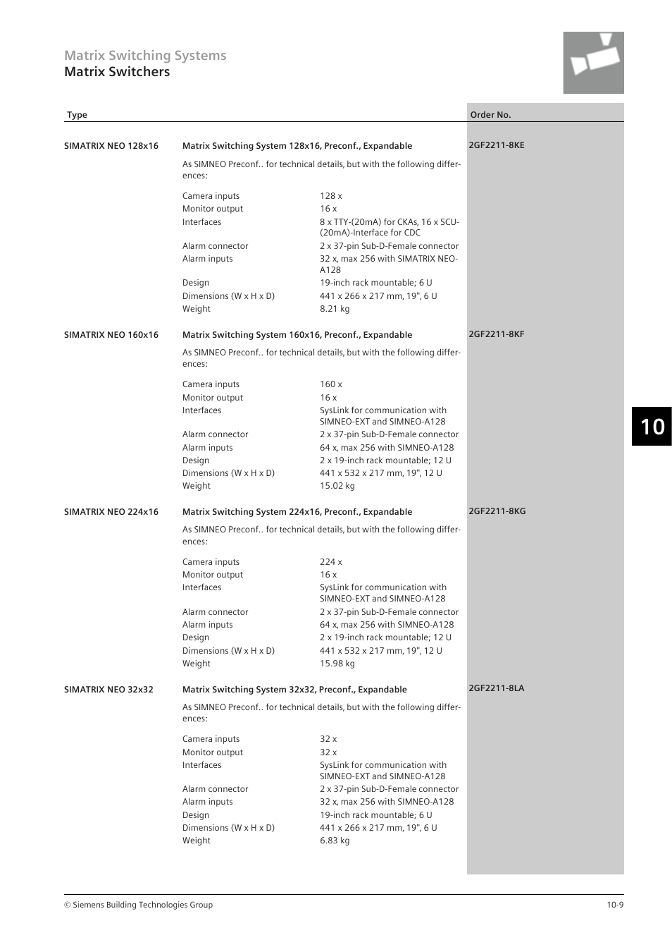 Matrix switching systems matrix switchers | Siemens TFT User Manual | Page 141 / 218