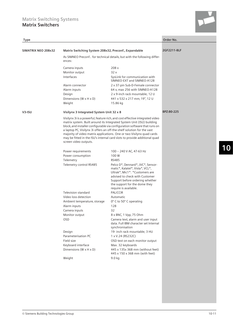 Matrix switching systems matrix switchers | Siemens TFT User Manual | Page 143 / 218