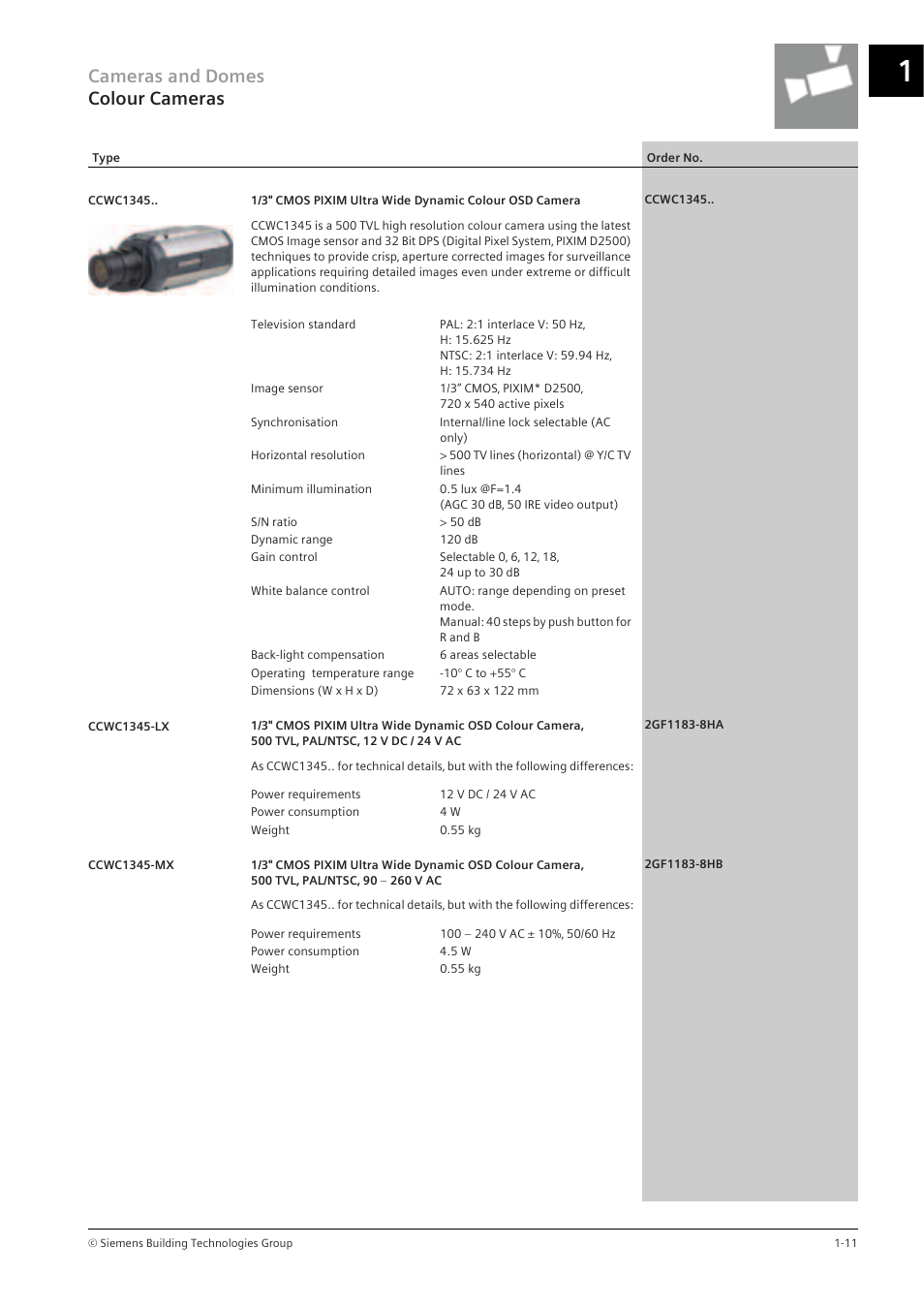 Cameras and domes colour cameras | Siemens TFT User Manual | Page 15 / 218