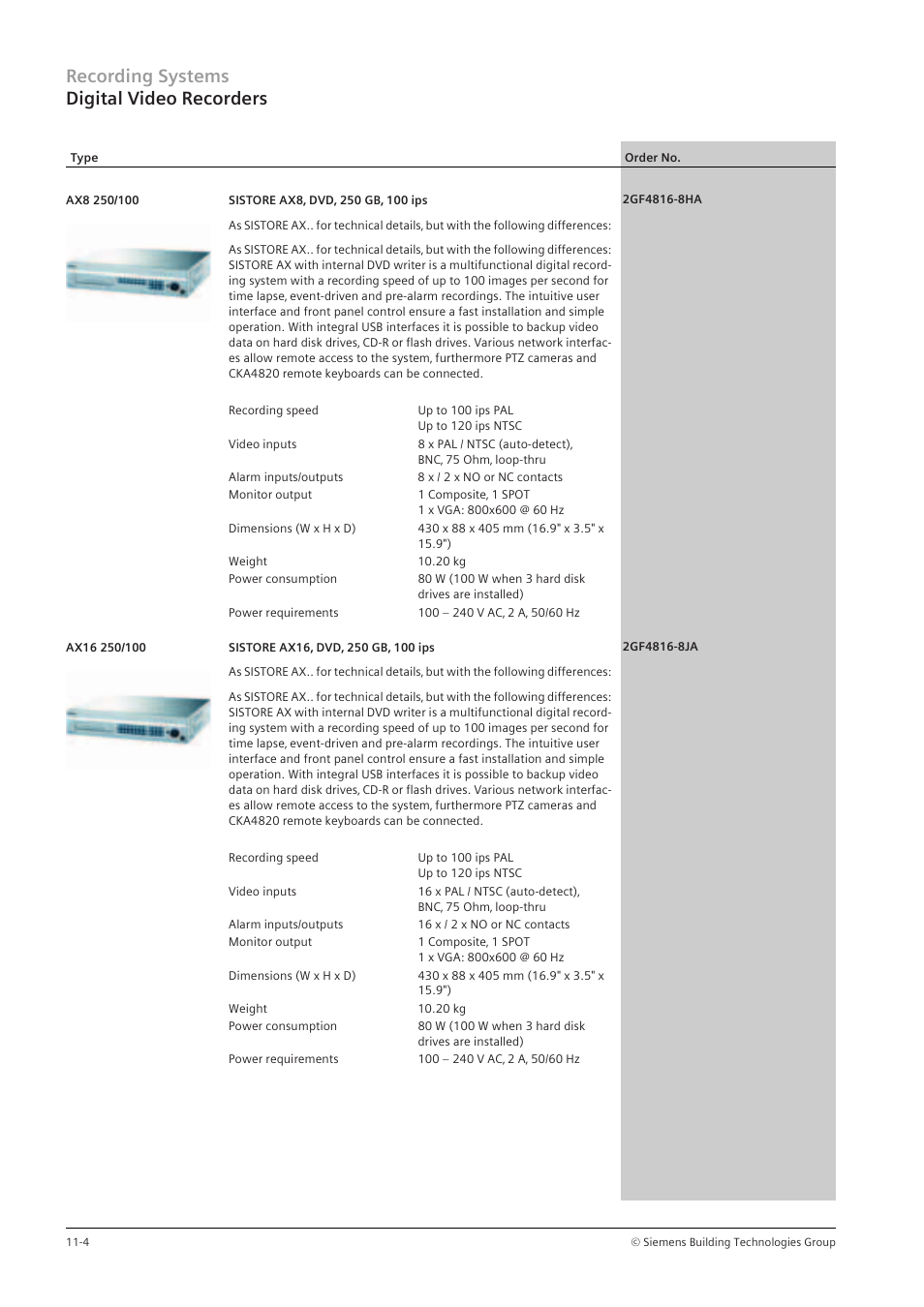 Recording systems digital video recorders | Siemens TFT User Manual | Page 152 / 218