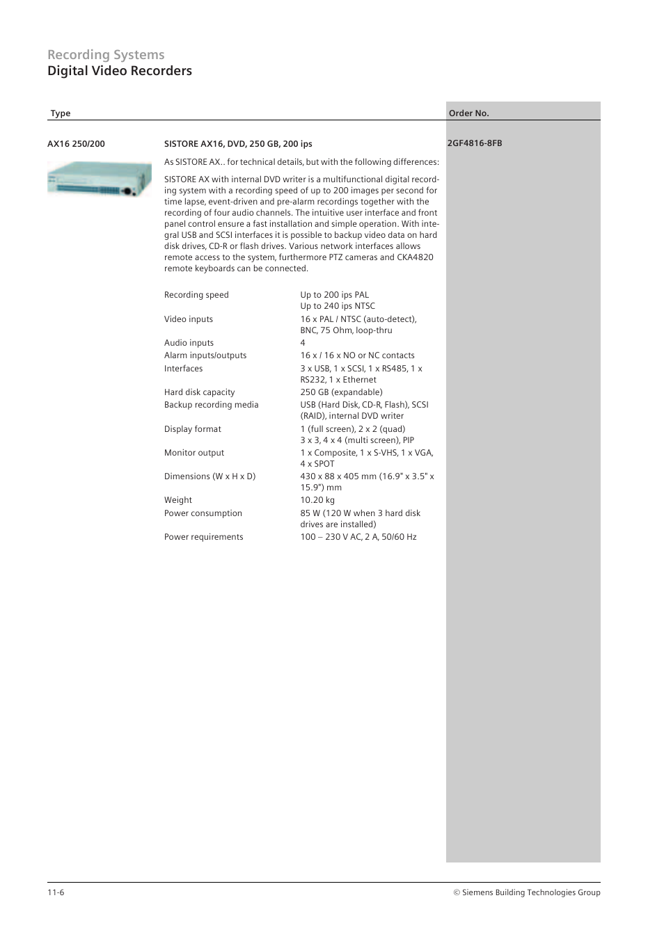 Recording systems digital video recorders | Siemens TFT User Manual | Page 154 / 218