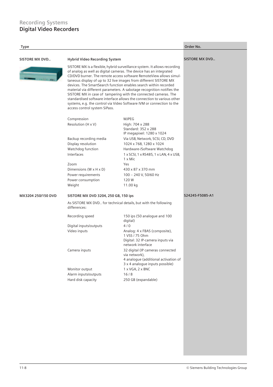 Recording systems digital video recorders | Siemens TFT User Manual | Page 156 / 218