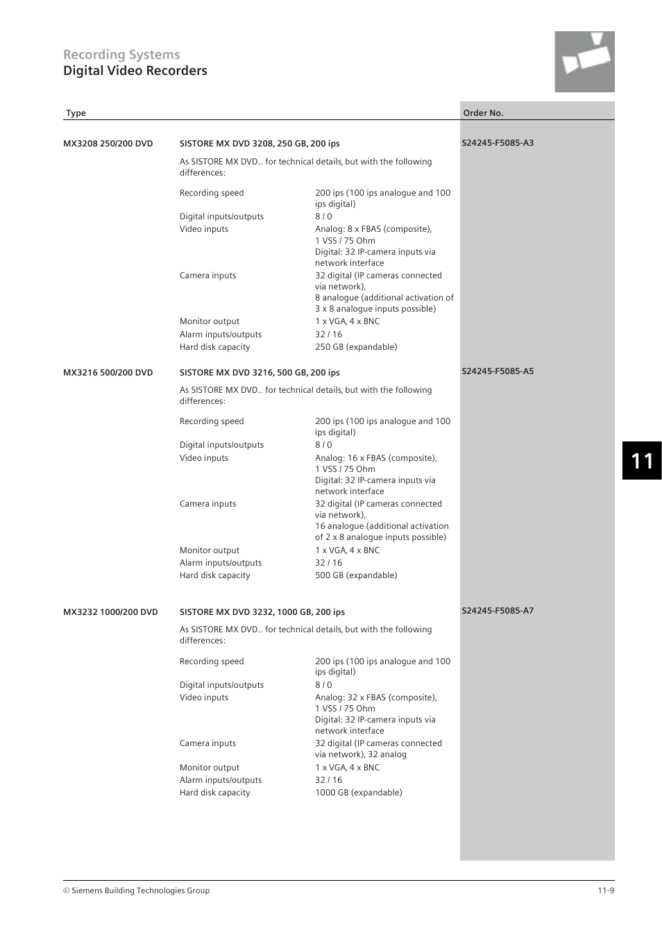 Recording systems digital video recorders | Siemens TFT User Manual | Page 157 / 218