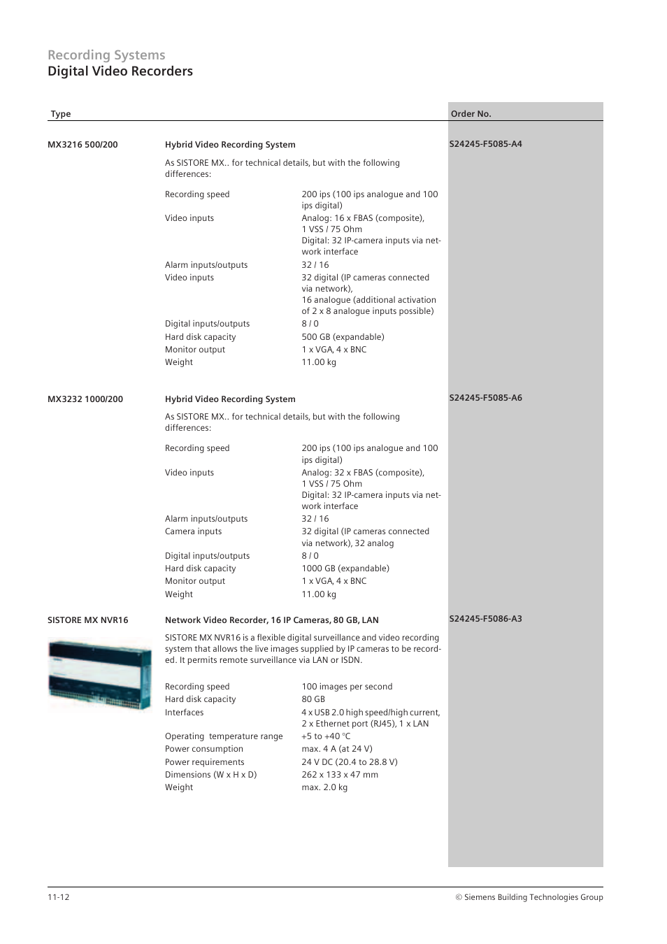 Recording systems digital video recorders | Siemens TFT User Manual | Page 160 / 218