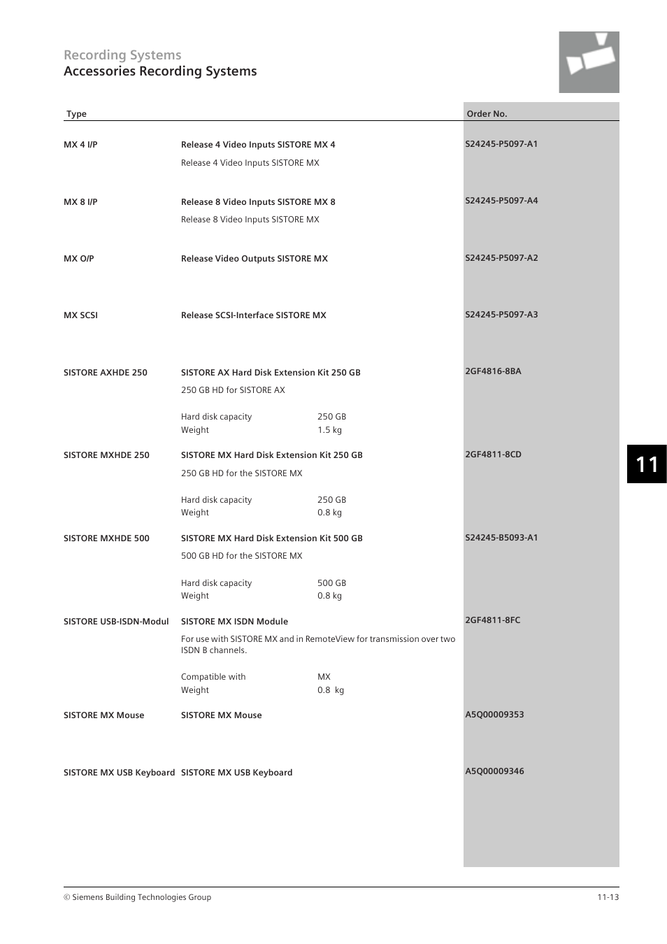 Recording systems accessories recording systems | Siemens TFT User Manual | Page 161 / 218