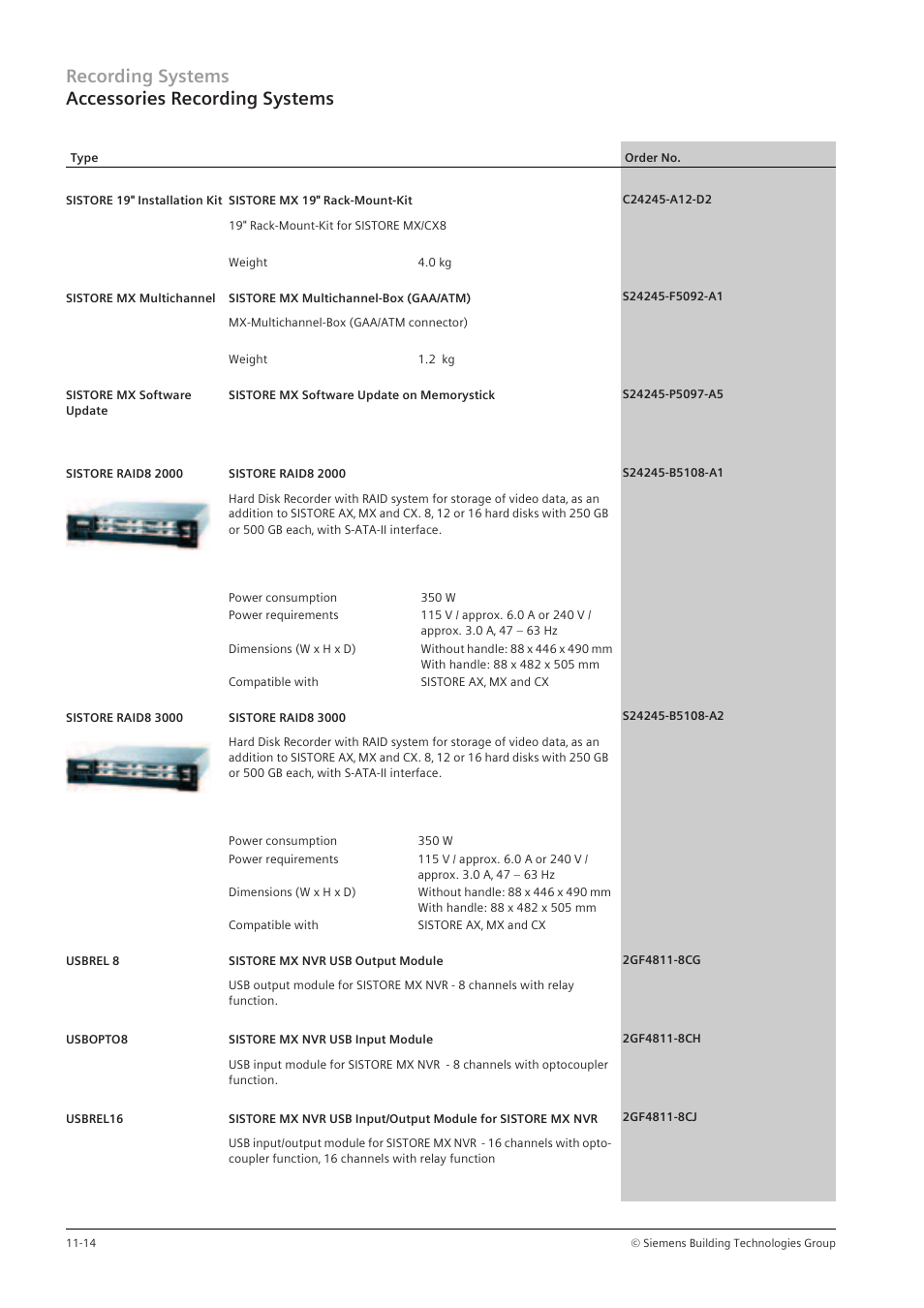 Recording systems accessories recording systems | Siemens TFT User Manual | Page 162 / 218