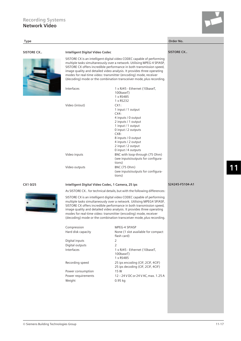 Recording systems network video | Siemens TFT User Manual | Page 165 / 218