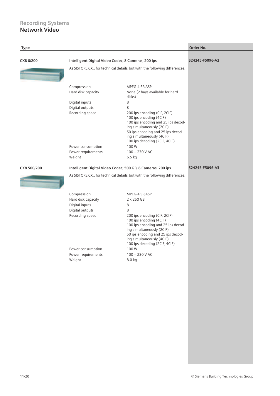 Recording systems network video | Siemens TFT User Manual | Page 168 / 218