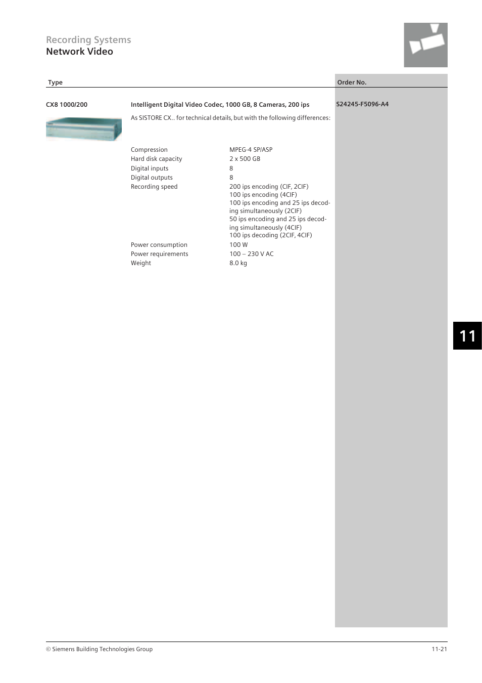 Recording systems network video | Siemens TFT User Manual | Page 169 / 218