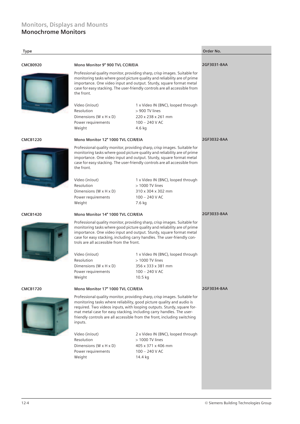 Monitors‚ displays and mounts monochrome monitors | Siemens TFT User Manual | Page 174 / 218