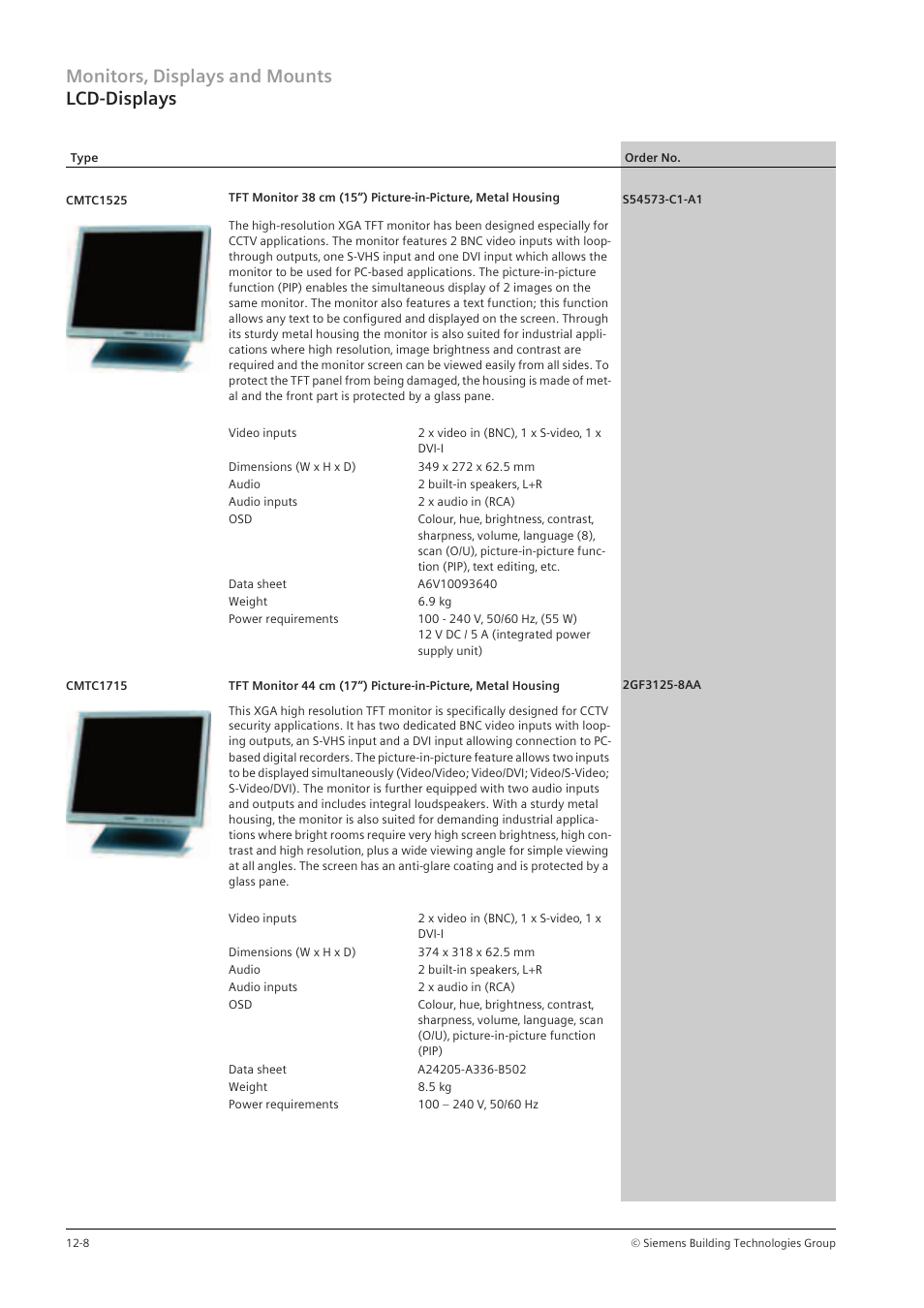 Monitors‚ displays and mounts lcd-displays | Siemens TFT User Manual | Page 178 / 218