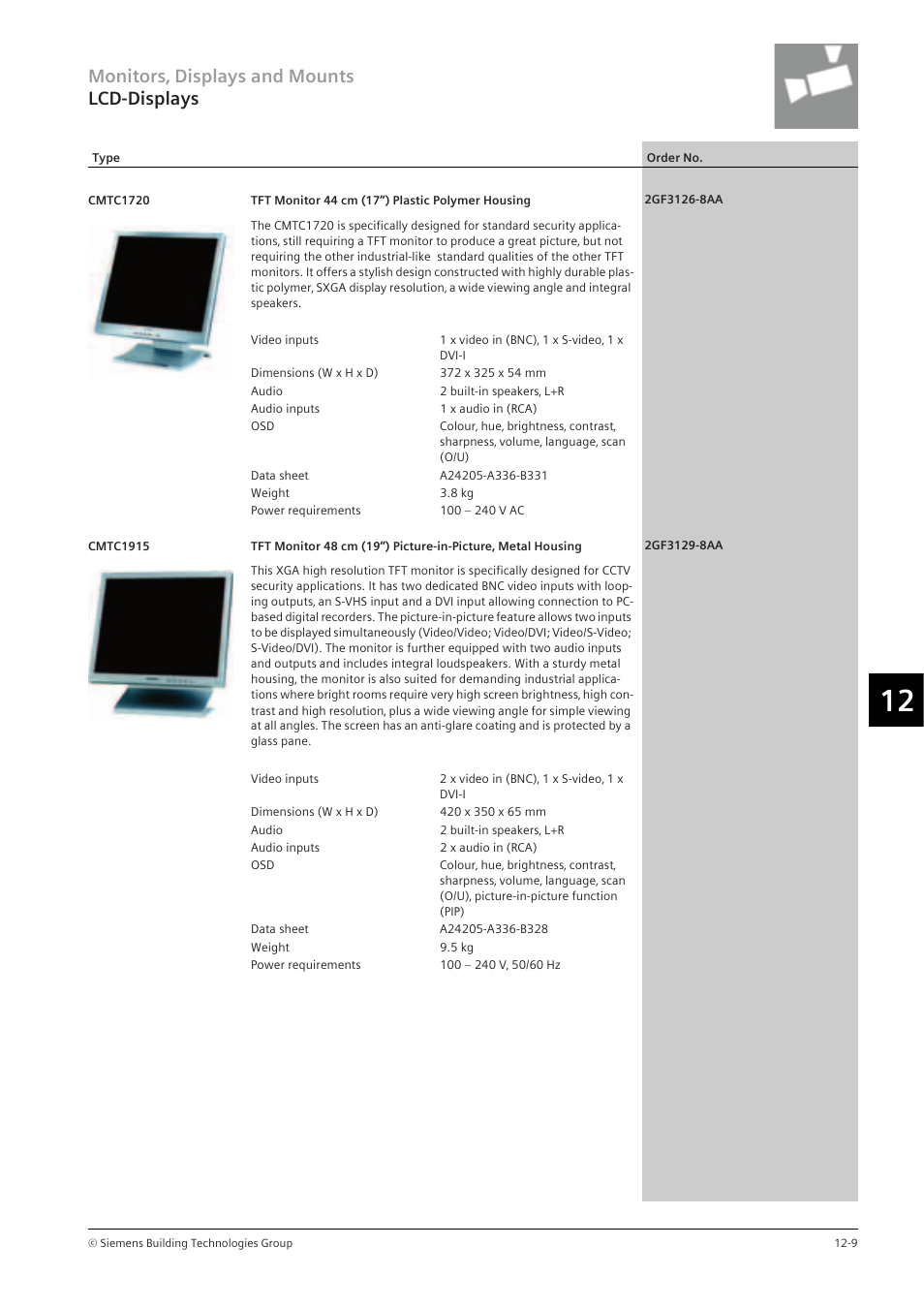 Monitors‚ displays and mounts lcd-displays | Siemens TFT User Manual | Page 179 / 218