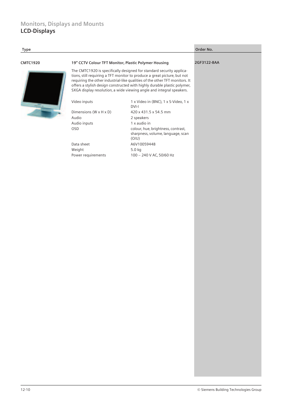 Monitors‚ displays and mounts lcd-displays | Siemens TFT User Manual | Page 180 / 218