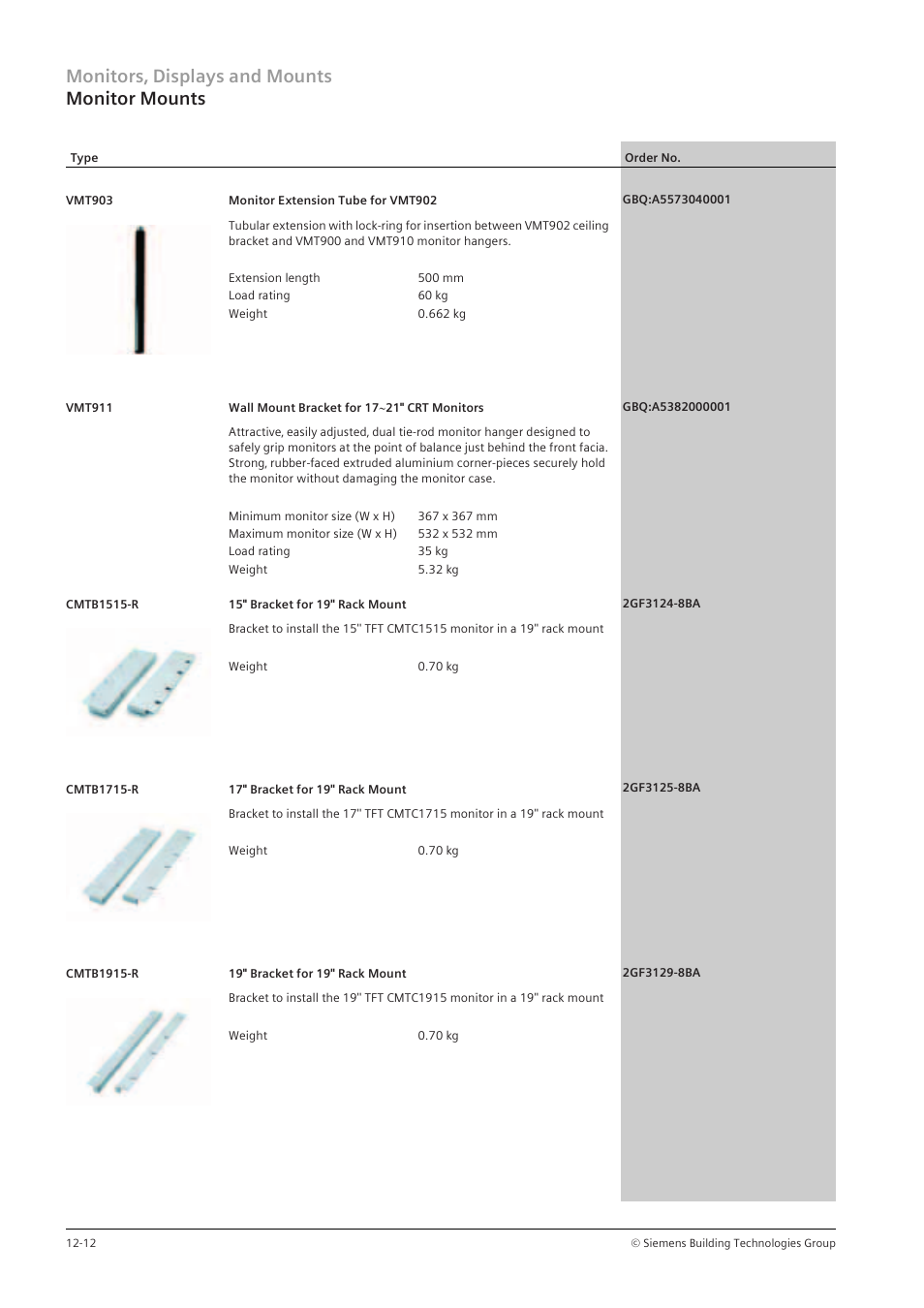 Monitors‚ displays and mounts monitor mounts | Siemens TFT User Manual | Page 182 / 218