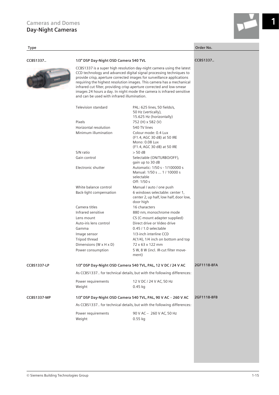 Cameras and domes day-night cameras | Siemens TFT User Manual | Page 19 / 218