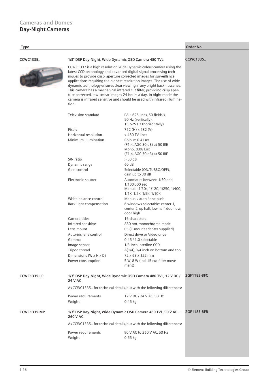 Cameras and domes day-night cameras | Siemens TFT User Manual | Page 20 / 218