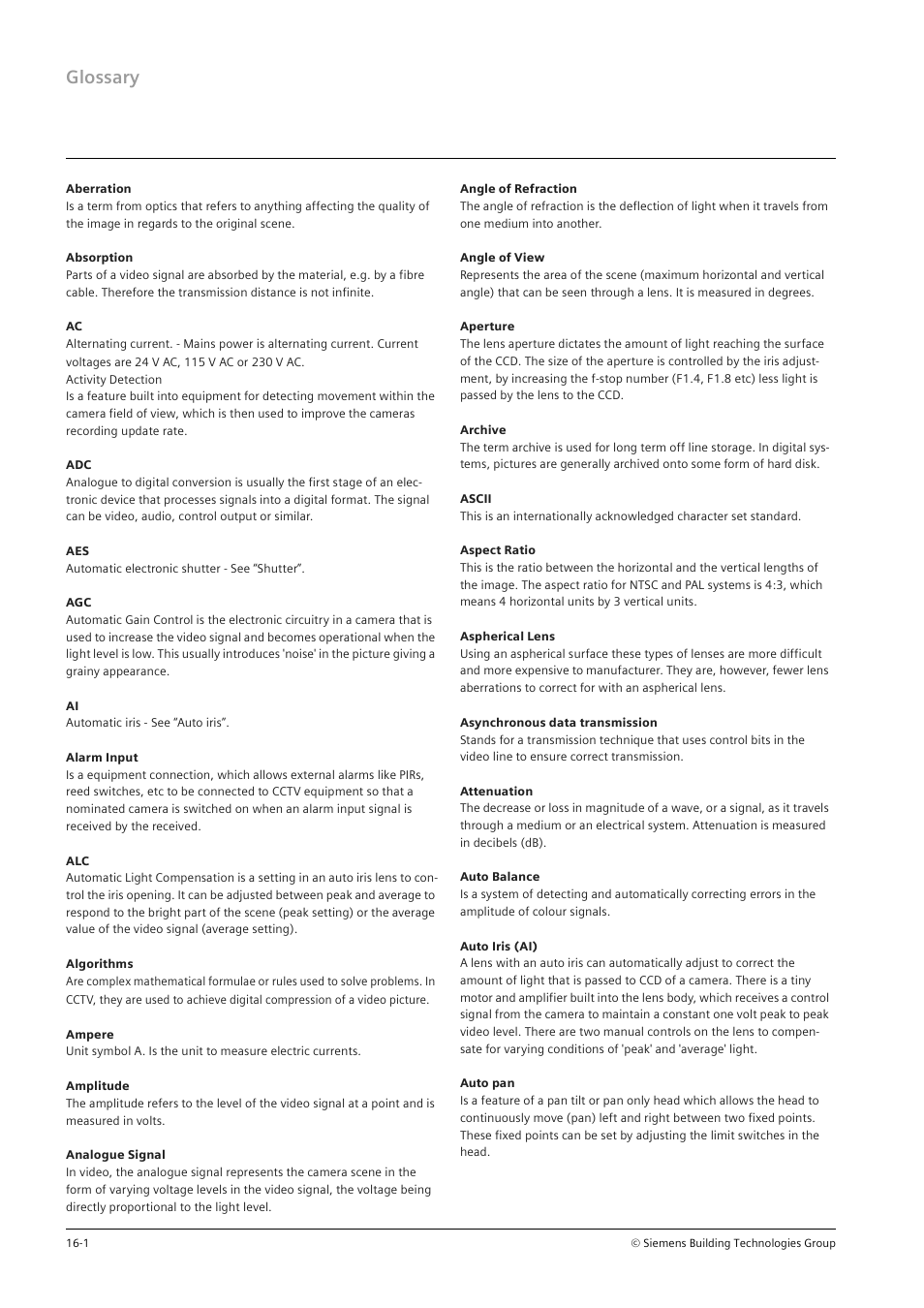 Glossary | Siemens TFT User Manual | Page 203 / 218