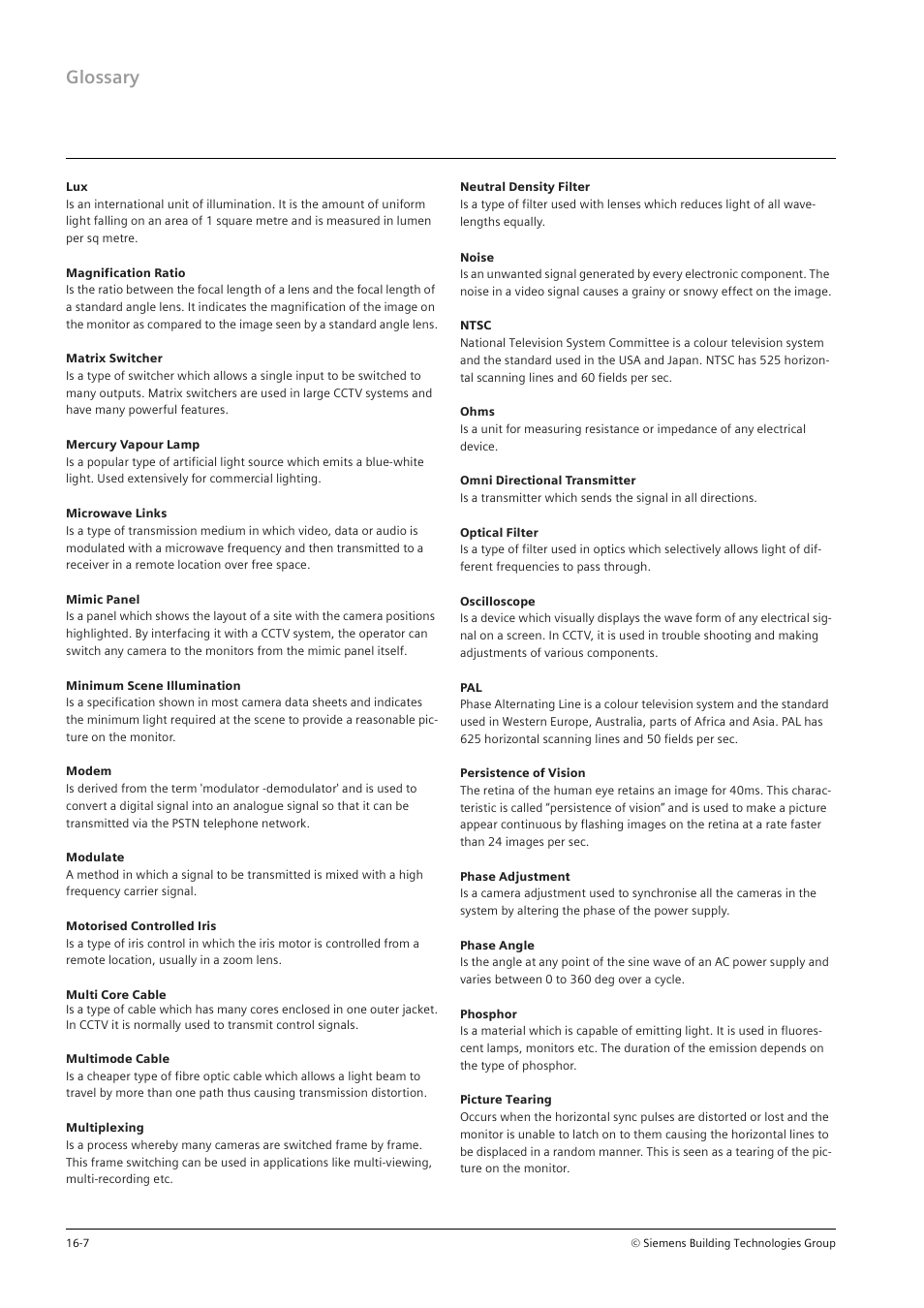 Glossary | Siemens TFT User Manual | Page 209 / 218