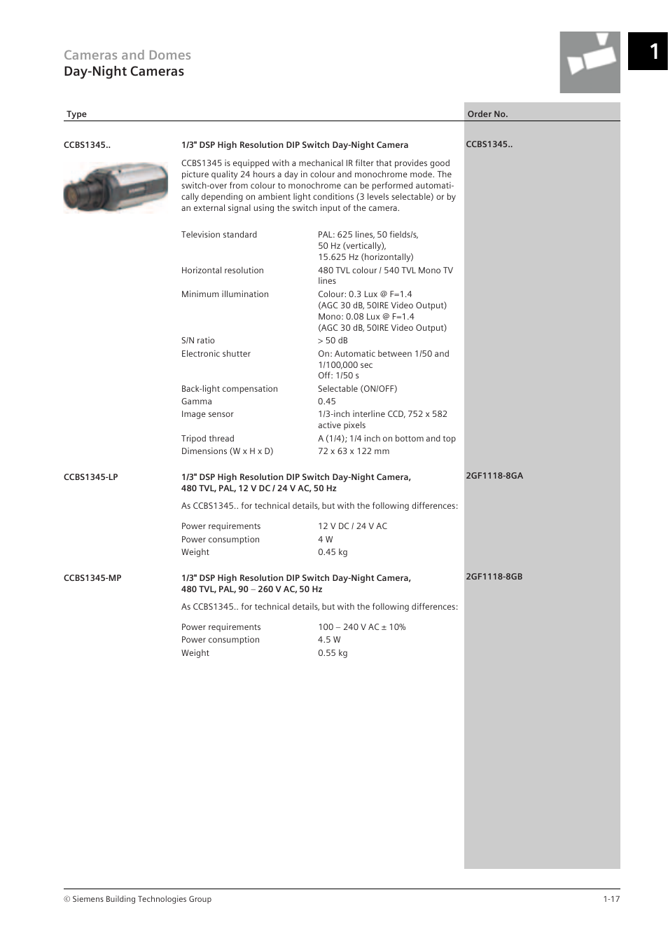 Cameras and domes day-night cameras | Siemens TFT User Manual | Page 21 / 218