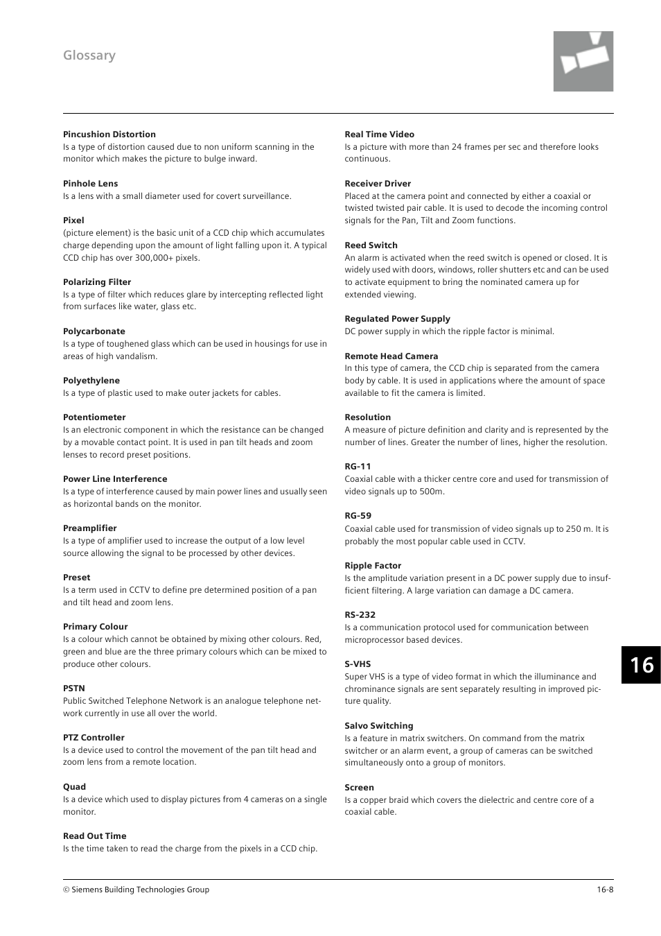 Glossary | Siemens TFT User Manual | Page 210 / 218