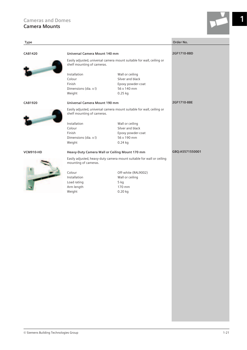 Cameras and domes camera mounts | Siemens TFT User Manual | Page 25 / 218